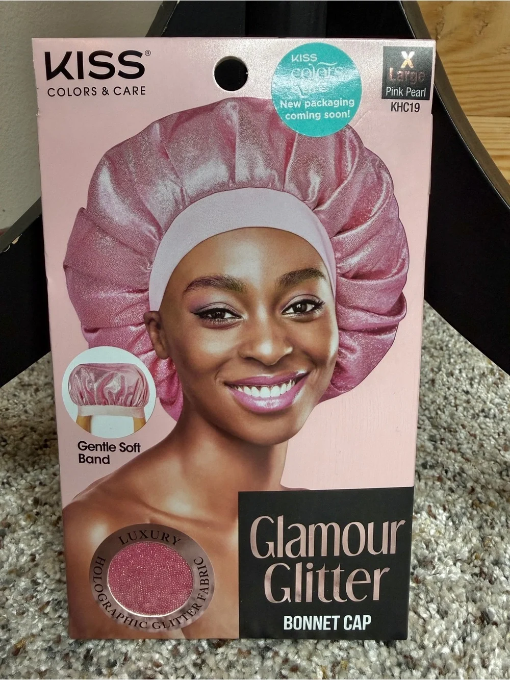 Kiss Colors & Care Glamour Glitter Bonnet Cap Pink Pearl Extra Large XL NWT